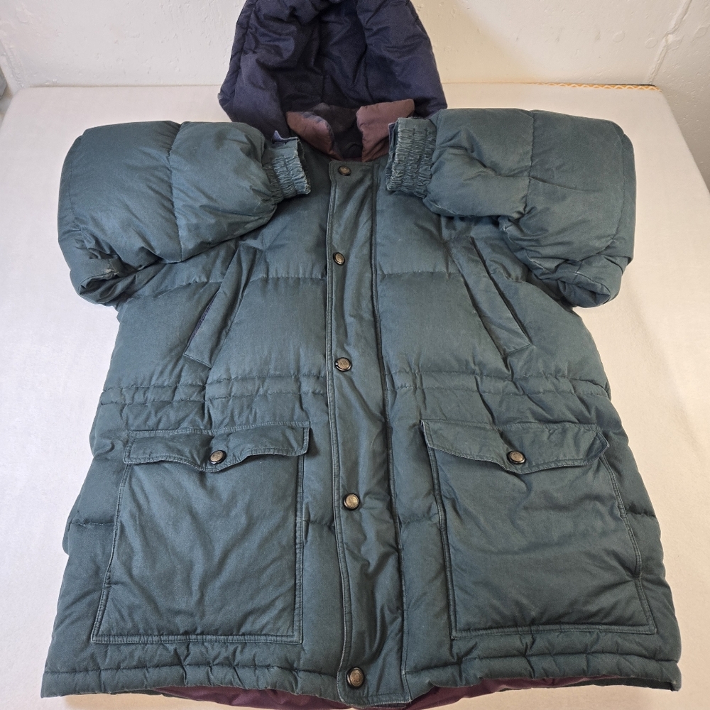 Vintage Sports Afield Men’s XL Down Feather Parka Jacket Green Oklahoma Buttons